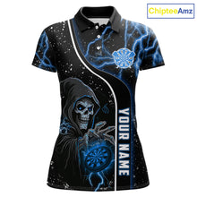 Load image into Gallery viewer, Custom Blue Darts Lightning Grim Reaper Polo &amp; 1/4 Zip, Darts Shirt For Women, Darts Team Jersey TDM6308
