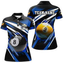 Load image into Gallery viewer, Billiard 8 Ball &amp; 9 Ball Fire Women Polo &amp; Quarter-Zip Shirt Custom Billiard Jersey Attire |Blue TDM1596