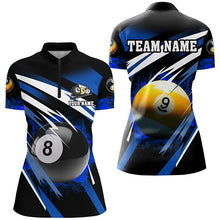 Load image into Gallery viewer, Billiard 8 Ball &amp; 9 Ball Fire Women Polo &amp; Quarter-Zip Shirt Custom Billiard Jersey Attire |Blue TDM1596