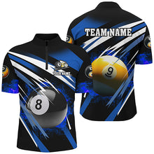 Load image into Gallery viewer, Billiard 8 Ball &amp; 9 Ball Fire Men Polo &amp; Quarter-Zip Shirt Custom Billiard Jersey Attire |Blue TDM1596