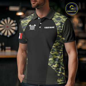 Canada Waving Flag Skull Green Camo Custom Dart Shirts For Men, Patriotic Dart Team Jerseys TDM4165