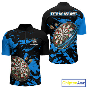 Personalized Black And Blue Splash Dart Polo & Quarter Zip Custom Dart Shirt For Men Darts Jersey TDM4167
