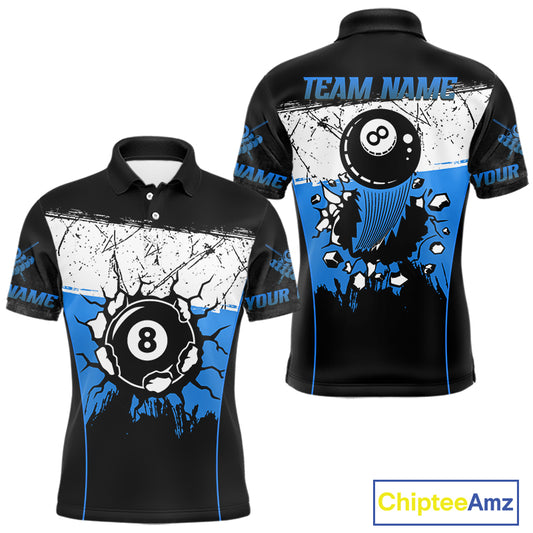 Personalized Blue Funny Break 8 Ball Grunge Billiard Shirt For Men Custom Pool Team Jersey TDM4340