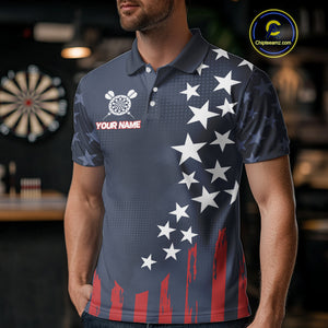 Personalized American Flag Navy Blue Darts Shirt For Men Custom Patriotic Darts Team Jerseys TDM4343