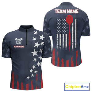 Personalized American Flag Navy Blue Darts Shirt For Men Custom Patriotic Darts Team Jerseys TDM4343