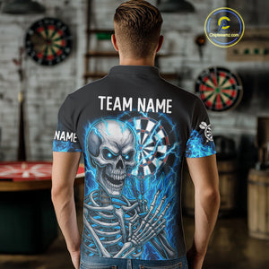 Blue Flaming Lightning Skeleton Darts Shirt For Men Custom Darts Jersey Team Polo & Quarter Zip TDM4344
