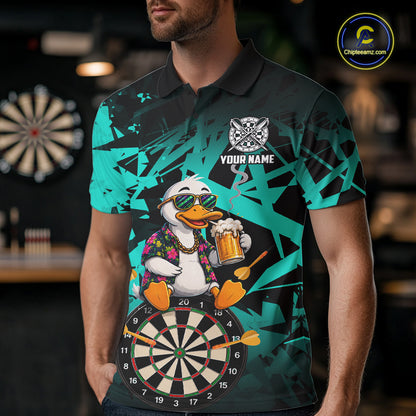 Personalized Turquoise Funny Duck Beer Darts Shirts For Men Custom Darts Team Jersey, Darts Gift TDM7194
