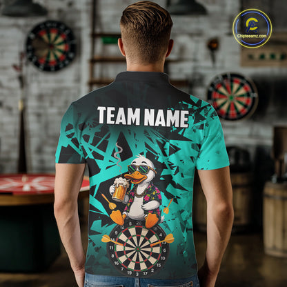 Personalized Turquoise Funny Duck Beer Darts Shirts For Men Custom Darts Team Jersey, Darts Gift TDM7194