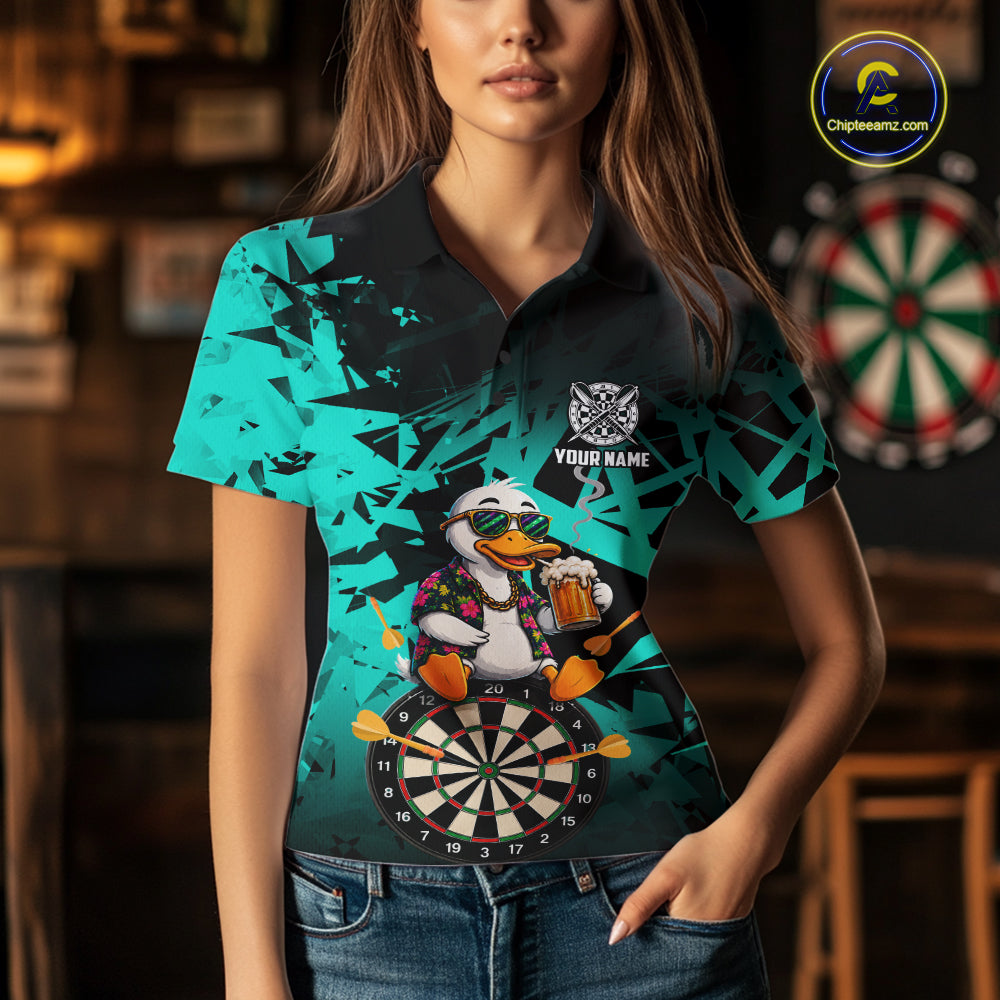 Personalized Turquoise Funny Duck Beer Darts Shirts For Women Custom Darts Team Jersey, Darts Gift TDM7194