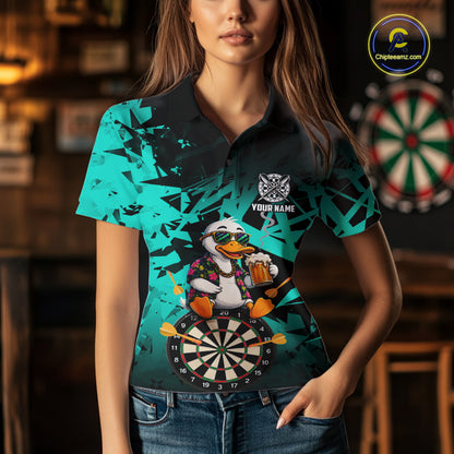 Personalized Turquoise Funny Duck Beer Darts Shirts For Women Custom Darts Team Jersey, Darts Gift TDM7194