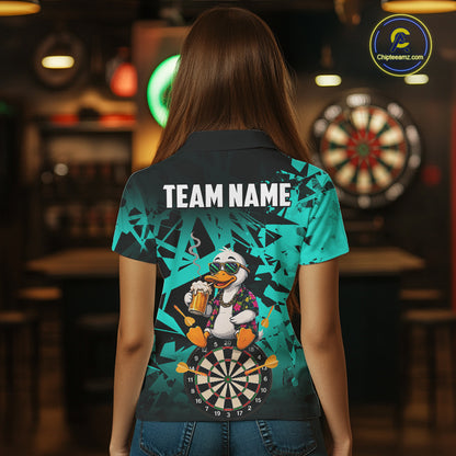 Personalized Turquoise Funny Duck Beer Darts Shirts For Women Custom Darts Team Jersey, Darts Gift TDM7194