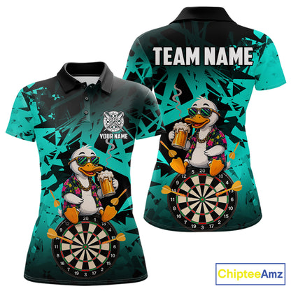 Personalized Turquoise Funny Duck Beer Darts Shirts For Women Custom Darts Team Jersey, Darts Gift TDM7194