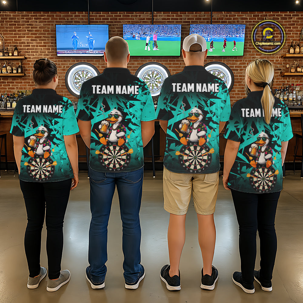 Personalized Turquoise Funny Duck Beer Darts Shirts For Men Custom Darts Team Jersey, Darts Gift TDM7194