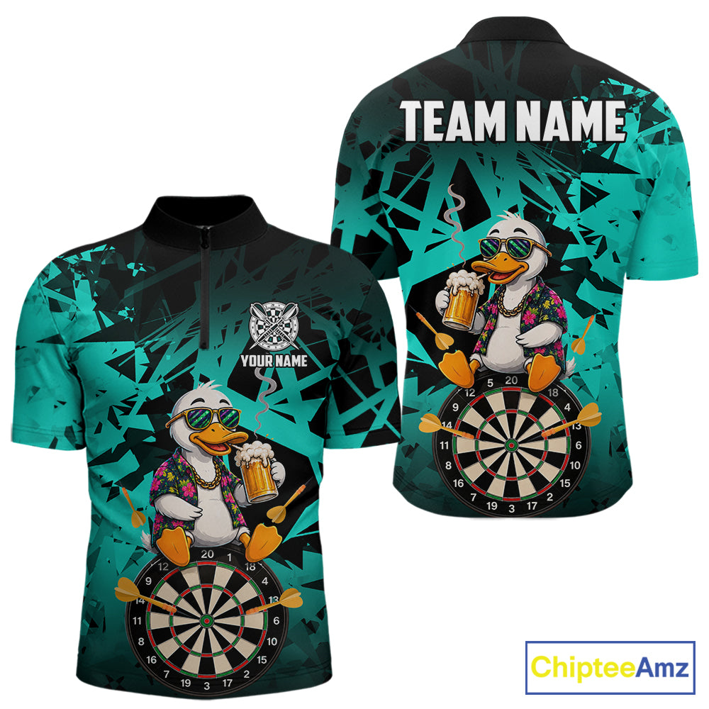 Personalized Turquoise Funny Duck Beer Darts Shirts For Men Custom Darts Team Jersey, Darts Gift TDM7194