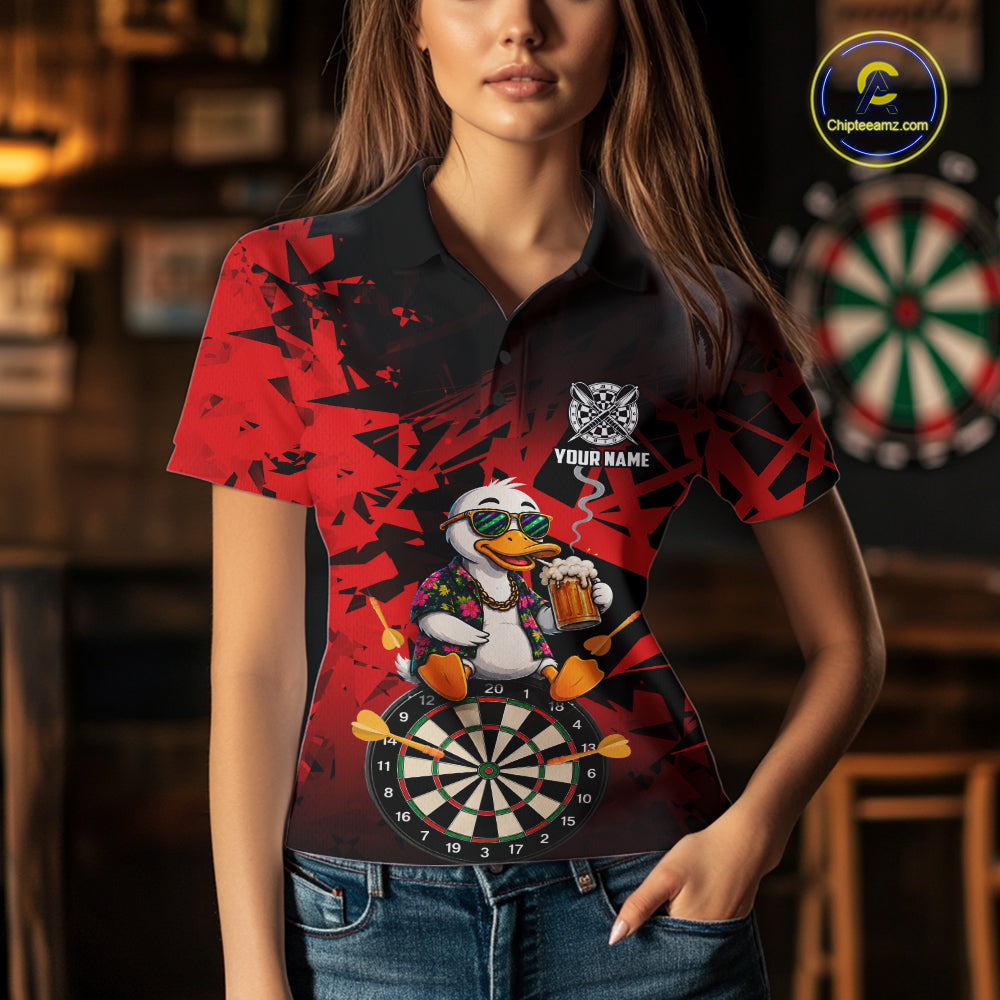 Personalized Red Funny Duck Beer Darts Shirts For Women Custom Darts Team Jersey, Darts Gift TDM7195