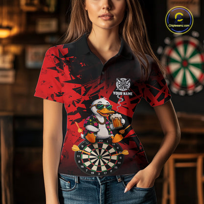 Personalized Red Funny Duck Beer Darts Shirts For Women Custom Darts Team Jersey, Darts Gift TDM7195