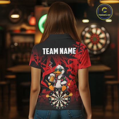Personalized Red Funny Duck Beer Darts Shirts For Women Custom Darts Team Jersey, Darts Gift TDM7195