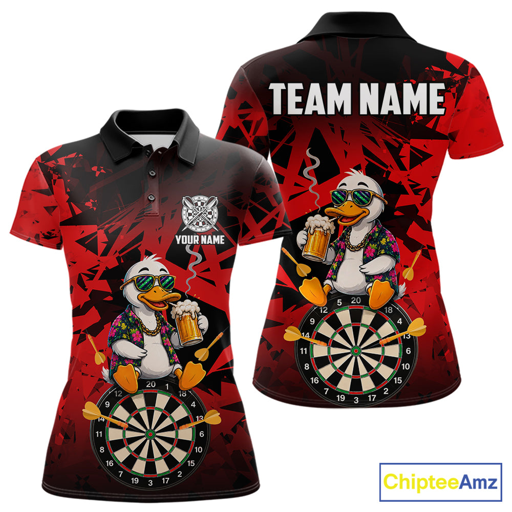 Personalized Red Funny Duck Beer Darts Shirts For Women Custom Darts Team Jersey, Darts Gift TDM7195