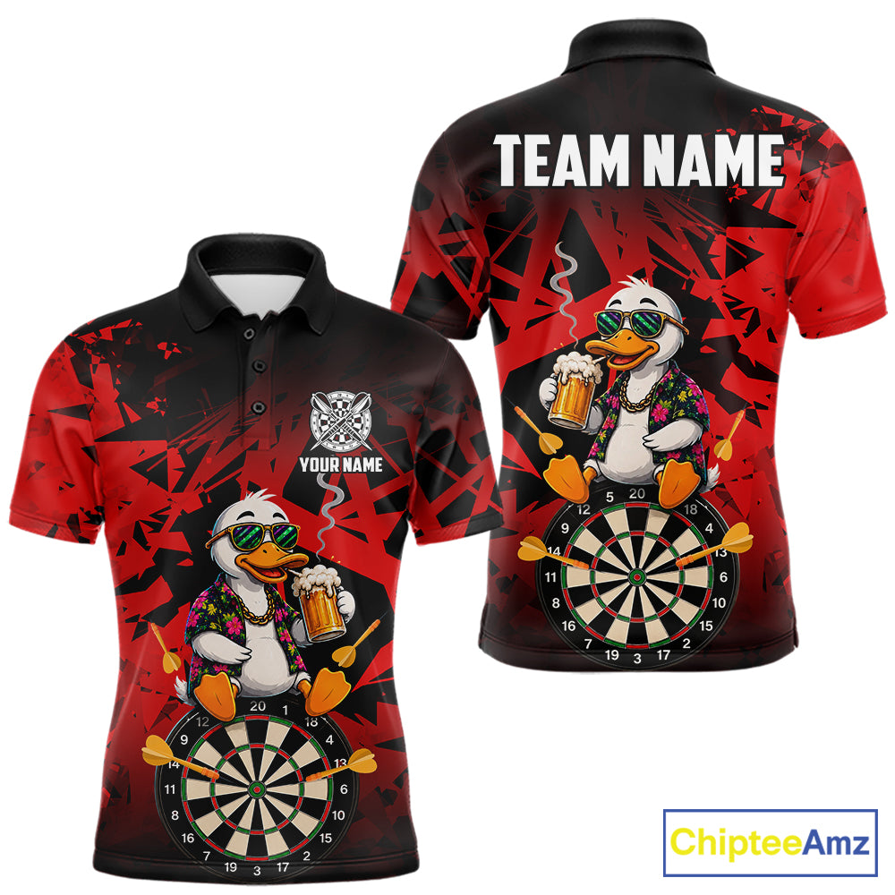Personalized Red Funny Duck Beer Darts Shirts For Men Custom Darts Team Jersey, Darts Gift TDM7195