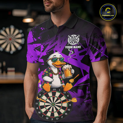 Personalized Purple Funny Duck Beer Darts Shirts For Men Custom Darts Team Jersey, Darts Gift TDM7196