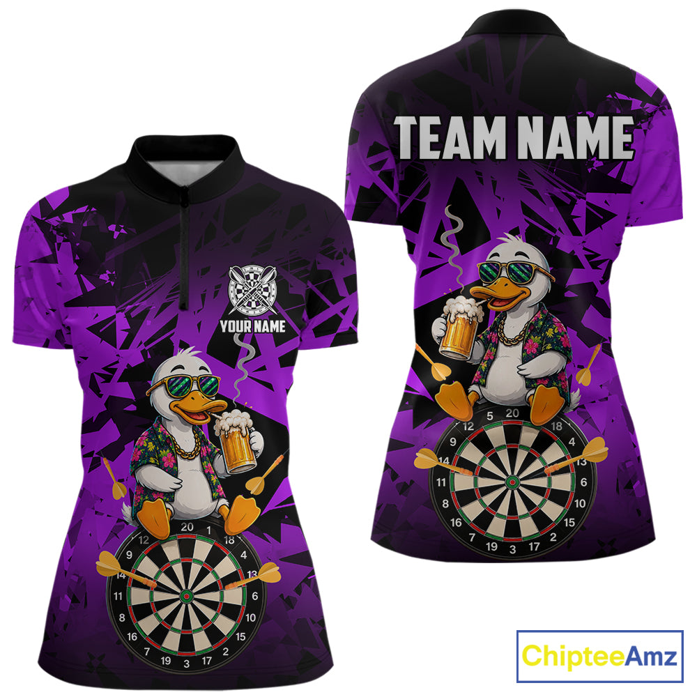 Personalized Purple Funny Duck Beer Darts Shirts For Women Custom Darts Team Jersey, Darts Gift TDM7196