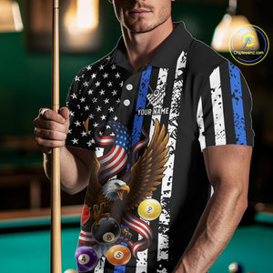 Billiard Eagle American Flag Stripes Pool Jersey For Men Custom Patriotic Billiard Team Shirt|Blue TDM4982