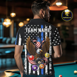 Billiard Eagle American Flag Stripes Pool Jersey For Men Custom Patriotic Billiard Team Shirt|Blue TDM4982