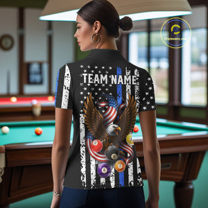 Billiard Eagle American Flag Stripes Pool Jersey For Women Custom Patriotic Billiard Team Shirt|Blue TDM4982