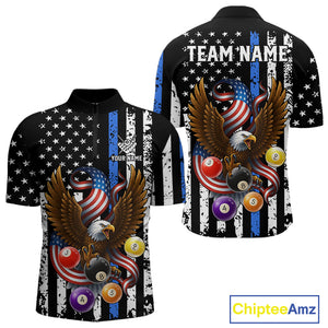 Billiard Eagle American Flag Stripes Pool Jersey For Men Custom Patriotic Billiard Team Shirt|Blue TDM4982