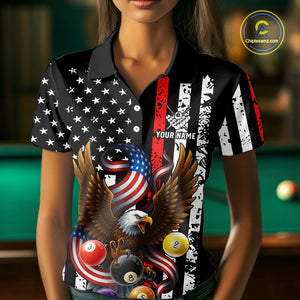 Billiard Eagle American Flag Stripes Pool Jersey For Women Custom Patriotic Billiard Team Shirt|Red TDM4983