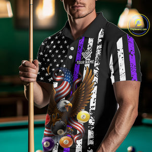 Billiard Eagle American Flag Stripes Pool Jersey For Men Custom Patriotic Billiard Shirt|Purple TDM4984