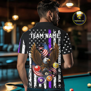 Billiard Eagle American Flag Stripes Pool Jersey For Men Custom Patriotic Billiard Shirt|Purple TDM4984