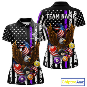 Billiard Eagle American Flag Stripes Pool Jersey For Women Custom Patriotic Billiard Shirt|Purple TDM4984