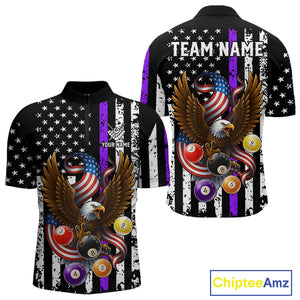 Billiard Eagle American Flag Stripes Pool Jersey For Men Custom Patriotic Billiard Shirt|Purple TDM4984