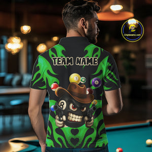 Personalized Green Funny Flame 8 Ball Billiard Shirt For Men Custom Pool Team Jersey Polo, 1/4 Zip TDM4985