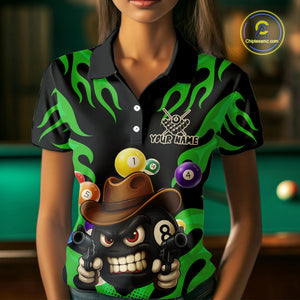 Personalized Green Funny Flame 8 Ball Billiard Shirt For Women Custom Pool Team Jersey Polo, 1/4 Zip TDM4985