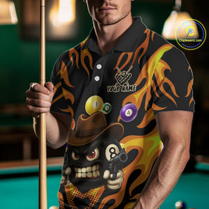 Orange Funny Flame 8 Ball Billiard Shirt For Men Custom Pool Team Jersey Polo & Quarter Zip TDM4986