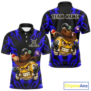 Personalized Blue Funny Flame 9 Ball Billiard Shirt For Men Custom Pool Team Jersey Polo & 1/4 Zip TDM4987