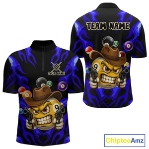 Personalized Blue Funny Flame 9 Ball Billiard Shirt For Men Custom Pool Team Jersey Polo & 1/4 Zip TDM4987