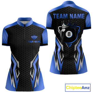 Black And Blue 8 Ball Pool Crown Billiard Shirt For Women Custom Billiard Jersey Team Polo & 1/4 Zip TDM4990