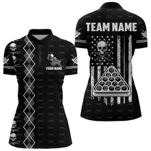 Load image into Gallery viewer, Personalized Billiard Skull Grunge US Flag Women Billiard Shirts Custom Argyle Billiard Team Jerseys TDM3194