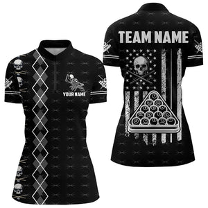 Personalized Billiard Skull Grunge US Flag Women Billiard Shirts Custom Argyle Billiard Team Jerseys TDM3194