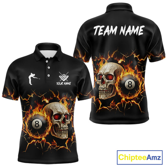 Personalized Skull 8 Ball Fire Billiard Shirt For Men Custom Pool Team Shirt, Billiard Jersey TDM5424