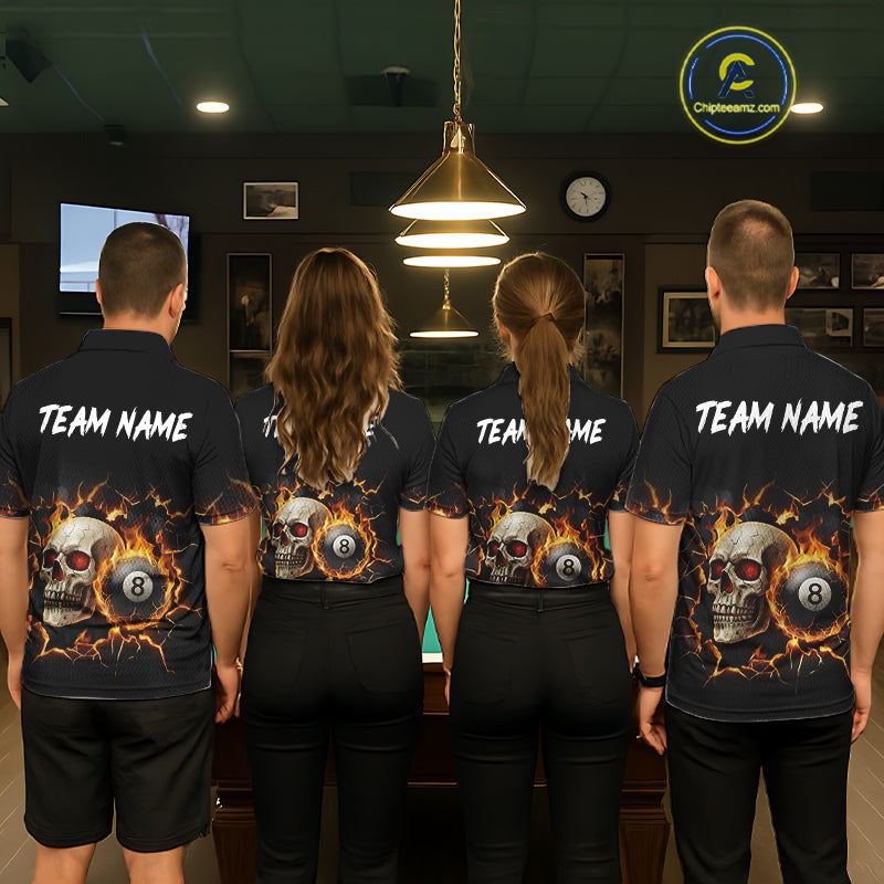 Personalized Skull 8 Ball Fire Billiard Shirt For Men Custom Pool Team Shirt, Billiard Jersey TDM5424