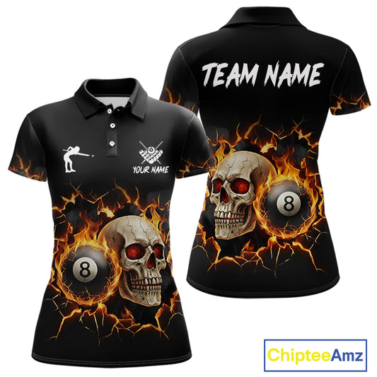 Personalized Skull 8 Ball Fire Billiard Shirt For Women Custom Pool Team Shirt, Billiard Jersey TDM5424