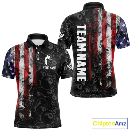 Personalized Smoke American Flag 8 Ball Billiard Shirts For Men Custom Patriotic Pool Team Jerseys TDM5430