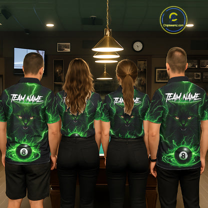 Green 8 Ball Thunder Lightning Cat Billiard Shirt For Women Custom Pool Team Jersey Polo & 1/4 Zip TDM5696