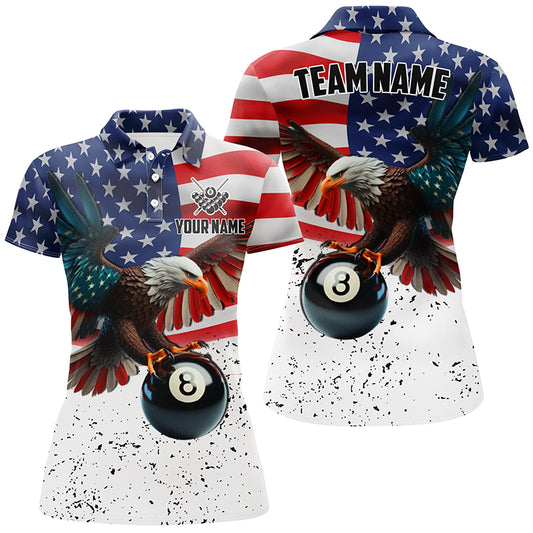 Billiard 8 Ball Eagle American Flag Personalized Women Polo Shirt, Patriotic 3D Eagle Billiard Shirts TDM1095
