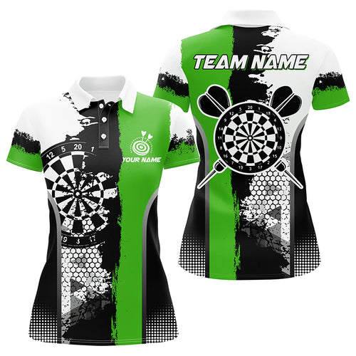 Personalized Black Green Grunge Style Darts Polo Shirts For Women Custom Name Darts Team Jerseys TDM1217