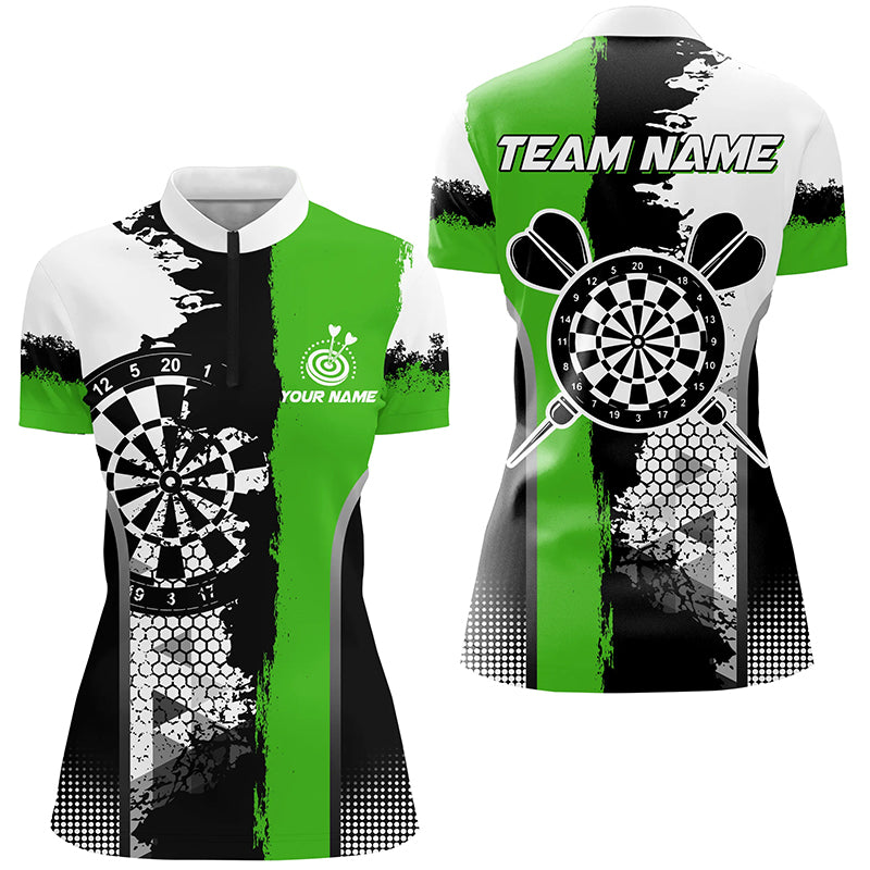 Personalized Black Green Grunge Style Dart Women Quarter-Zip Shirt Custom Darts Team Jerseys TDM1217
